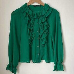 Zara ruffle front blouse